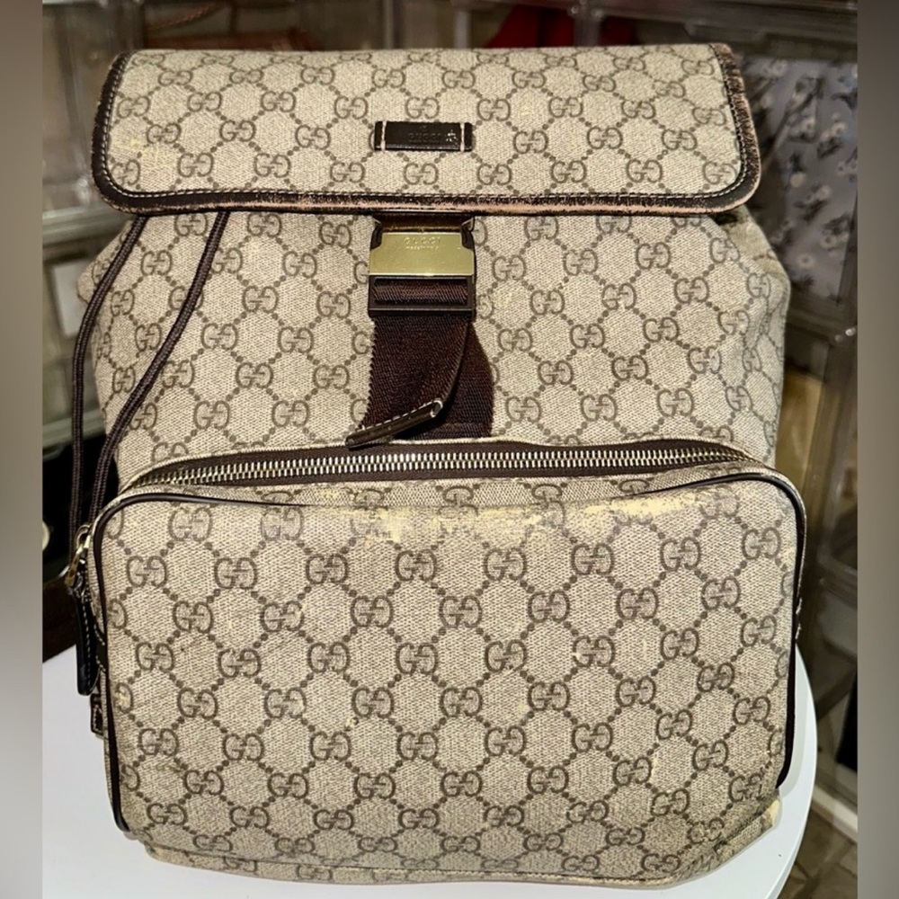 Gucci Beige and Brown Monogram Backpack